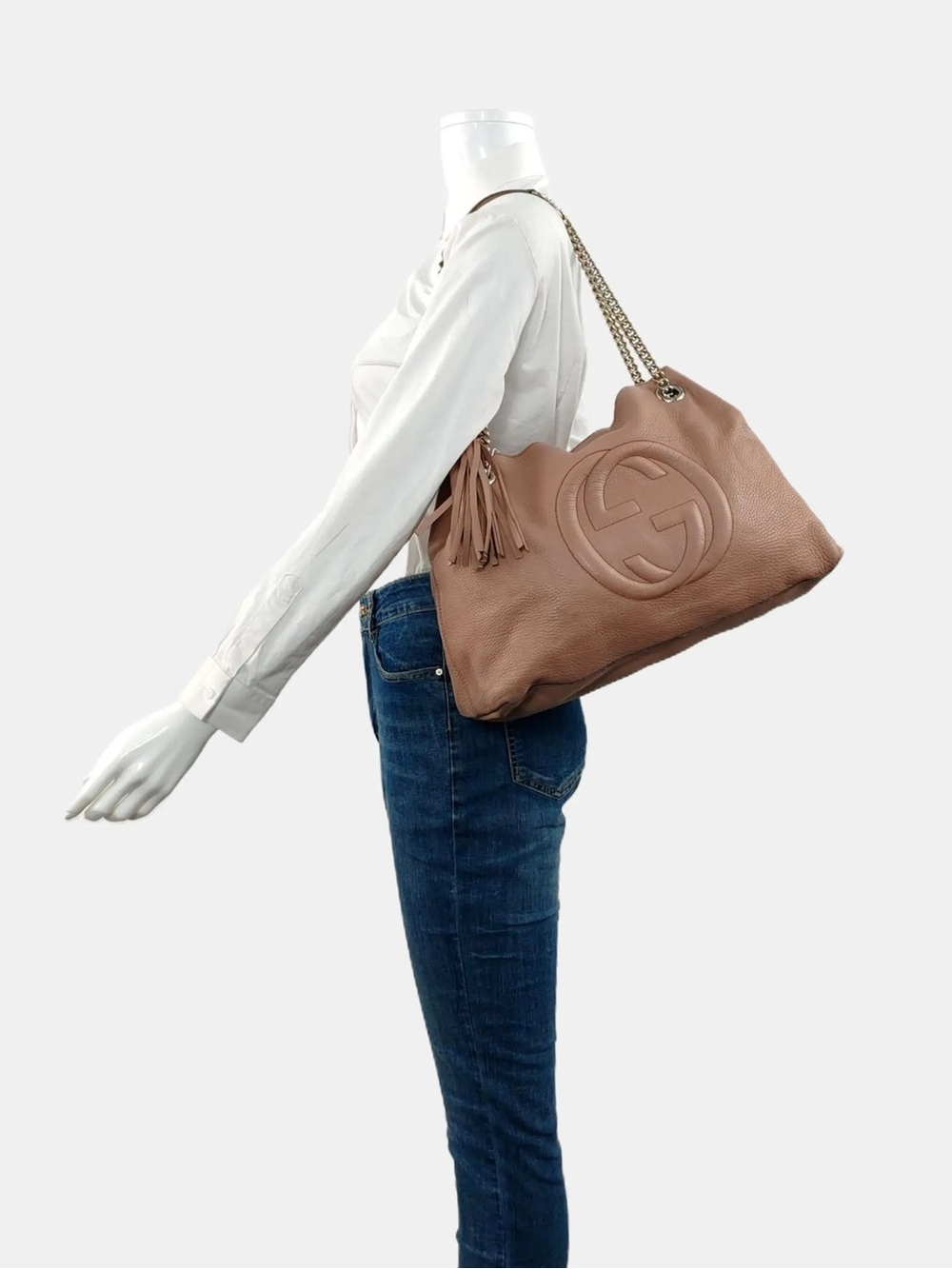 Gucci Blush Tan Soho Leather Shoulder Bag with Tassel - Picture 2 of 16
